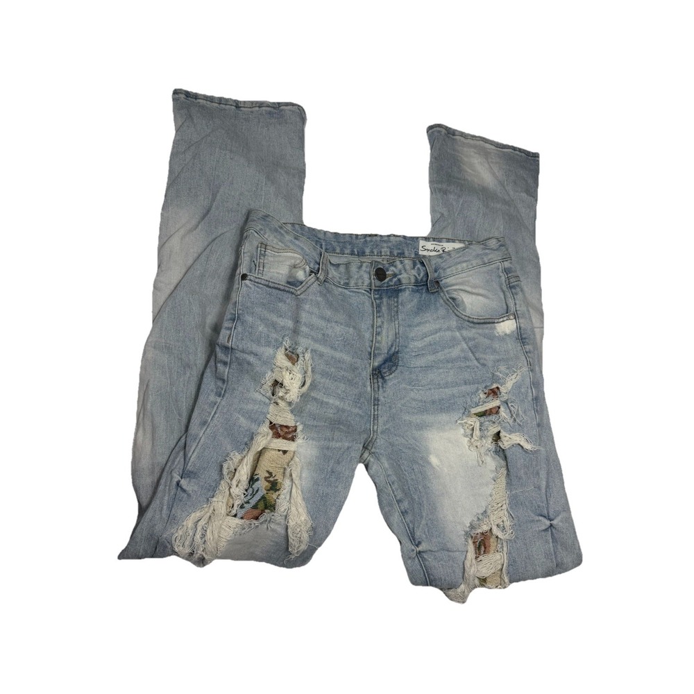 Smoke Rise Jeans Mens W30x34 Light Wash Distressed Ripped Stretch Denim READ